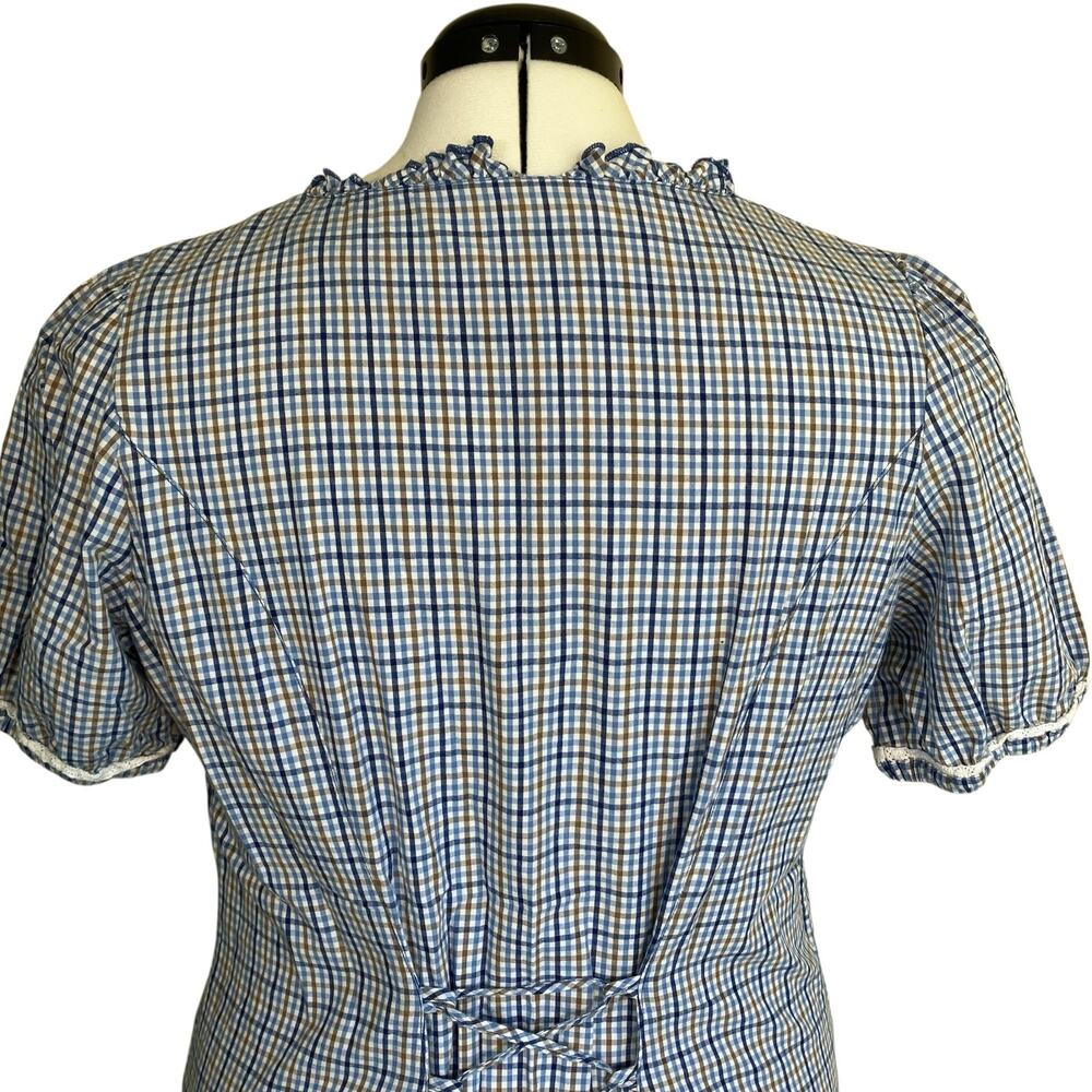 Spieth & Wensky EU 44 Feuerlaune Blue Gingham Trachten Blouse Octoberfest Tyrol - Picture 9 of 16